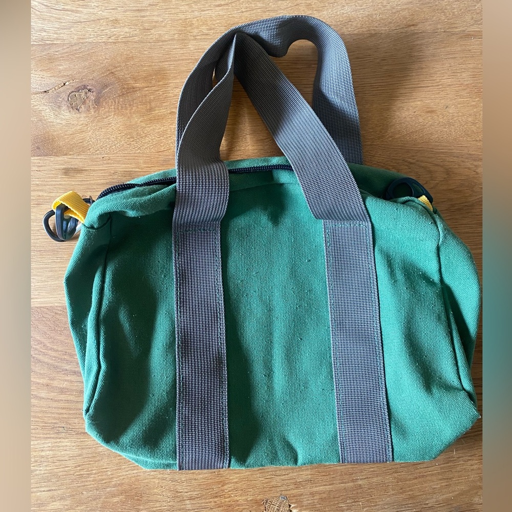 Small forest green canvas tote bag with zipper